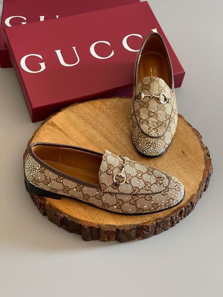 Gucci Crystal Embellished GG Canvas Loafers
