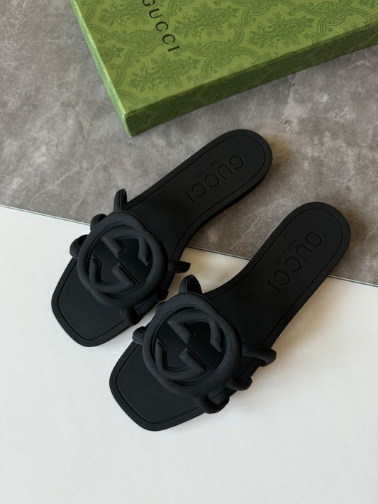 White Flat Summer Slippers with Interlocking GG Logo