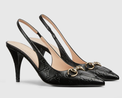 Gucci Horsebit Monogram GG Back Belt Heels