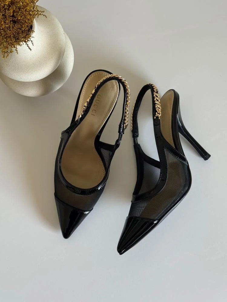 The Mesh High Heel Slingback Sandals