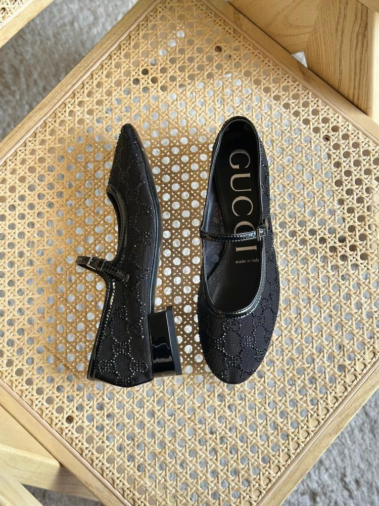 Gucci Mesh Rhinestone Mid-Heel Pumps