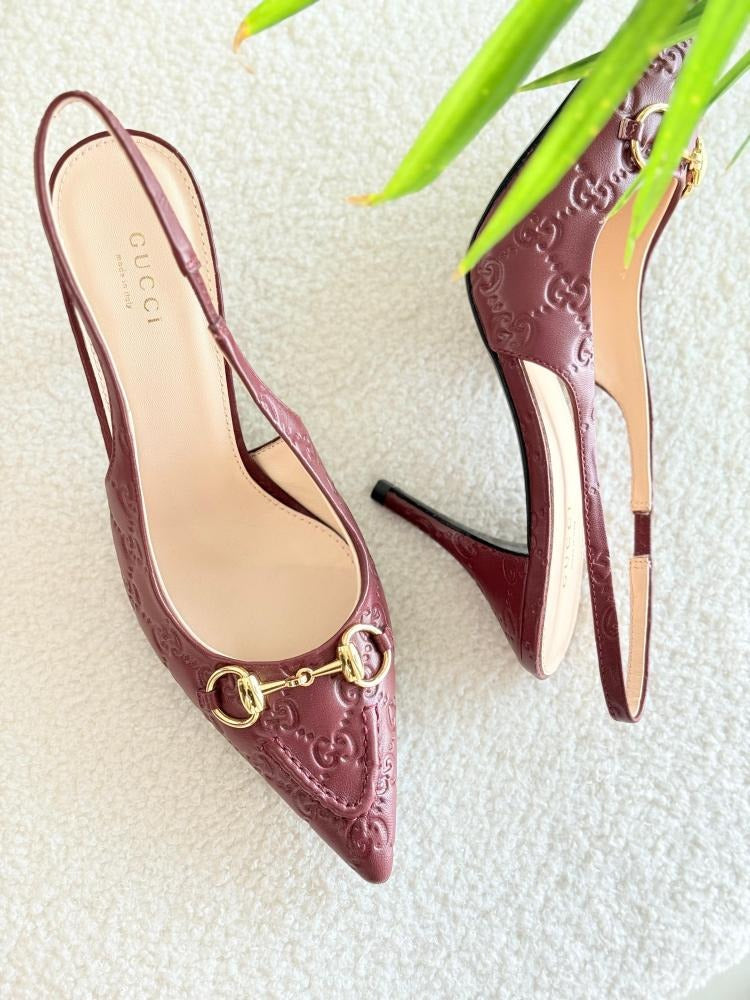 Gucci Horsebit Monogram GG Back Belt Heels