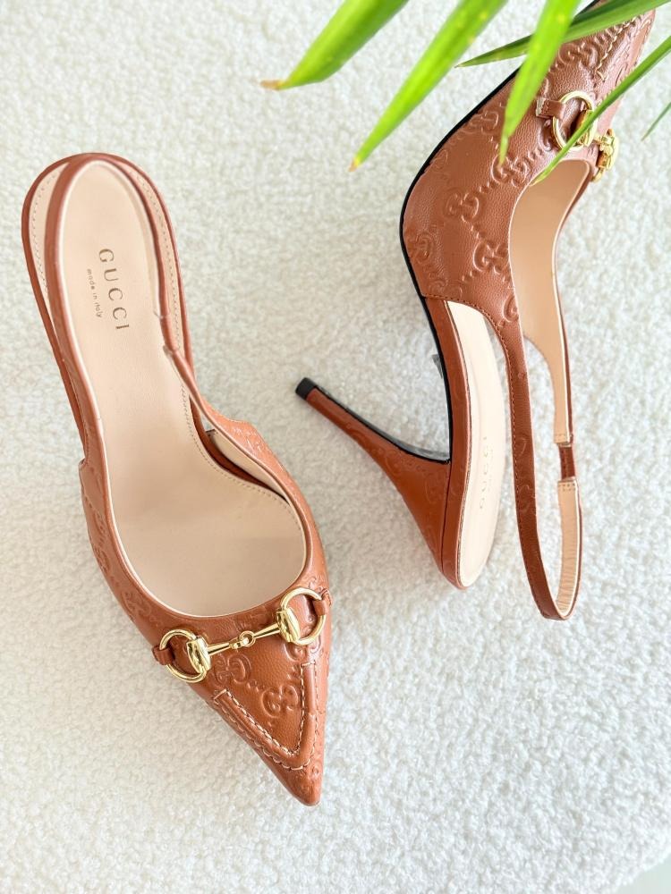 Gucci Horsebit Monogram GG Back Belt Heels