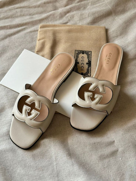 GG Cut-Out Leather Slide Sandals