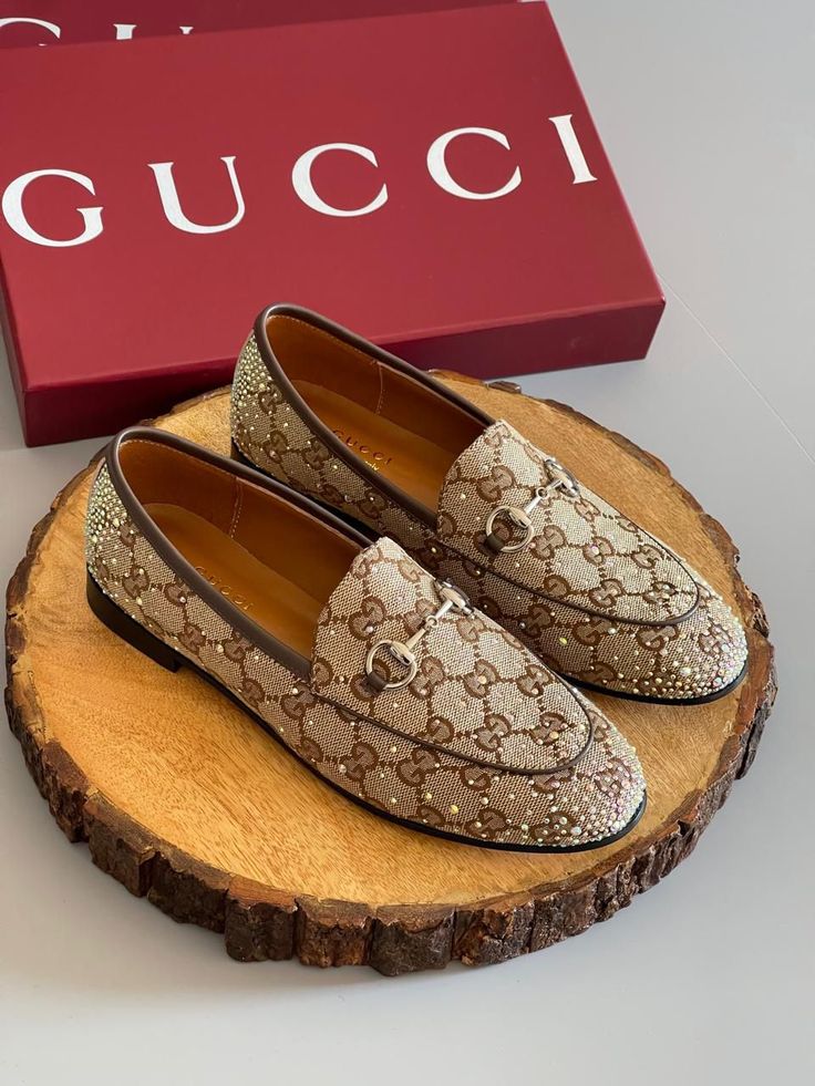 Gucci Crystal Embellished GG Canvas Loafers