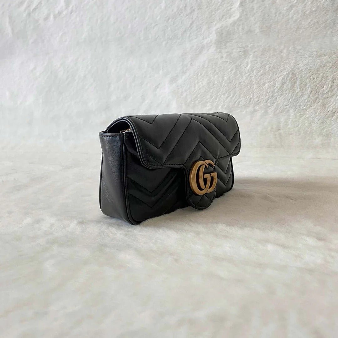 Black Matelassé Super Mini Bag