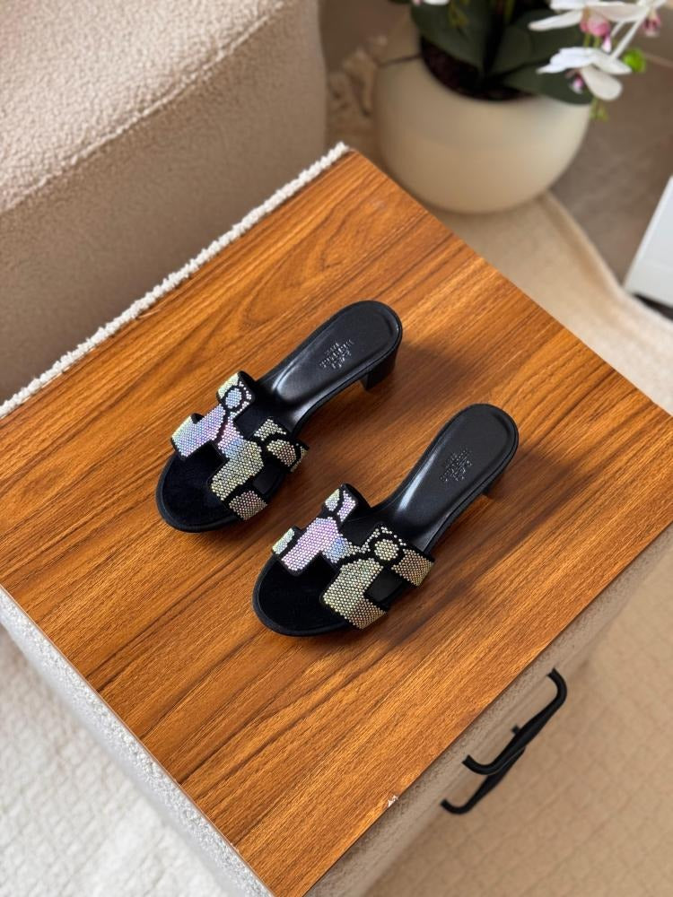 Rhinestone Slide Heeled Sandals