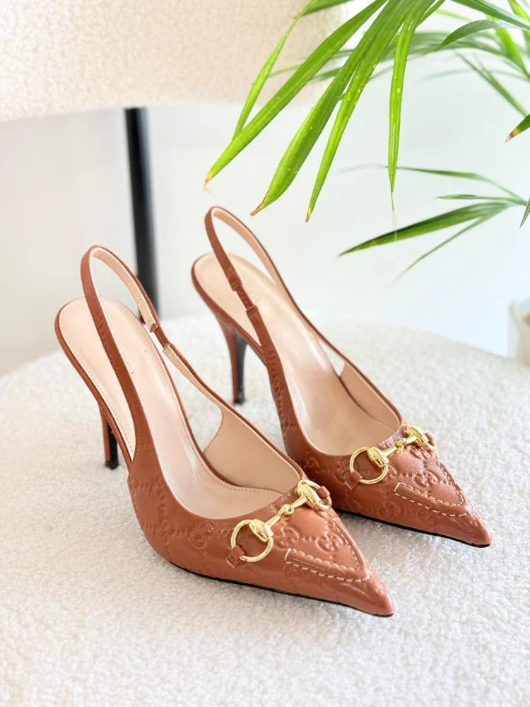 Gucci Horsebit Monogram GG Back Belt Heels