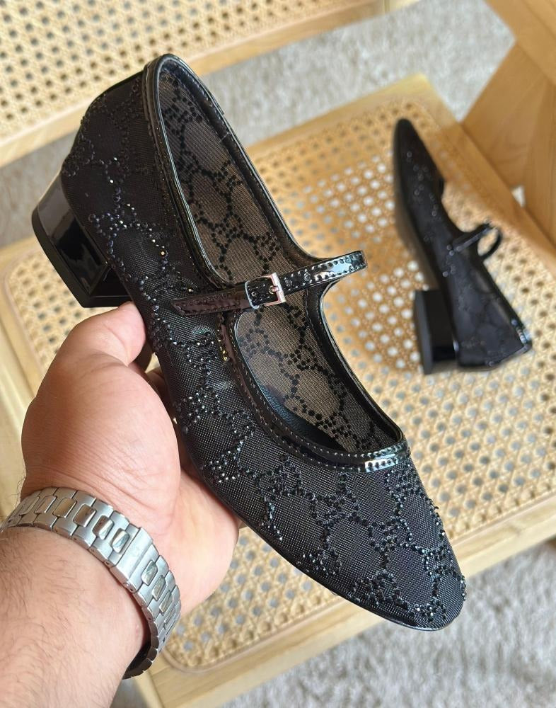 Gucci Mesh Rhinestone Mid-Heel Pumps