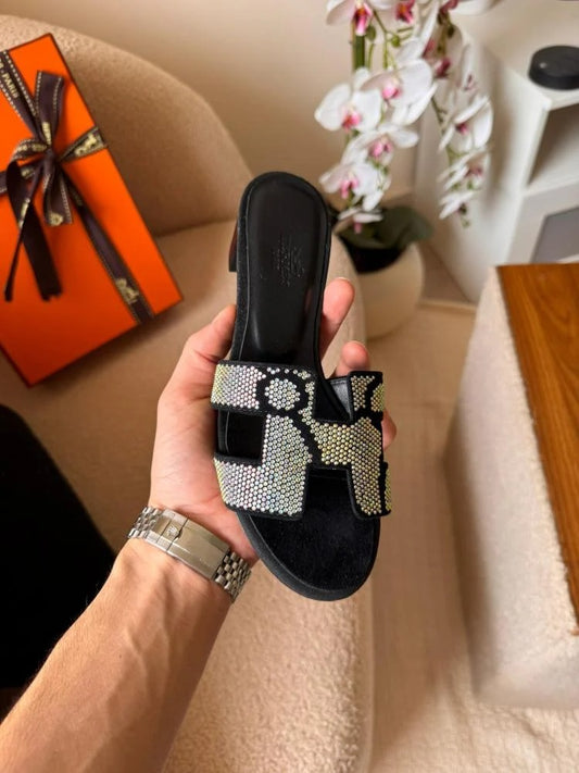 Rhinestone Slide Heeled Sandals