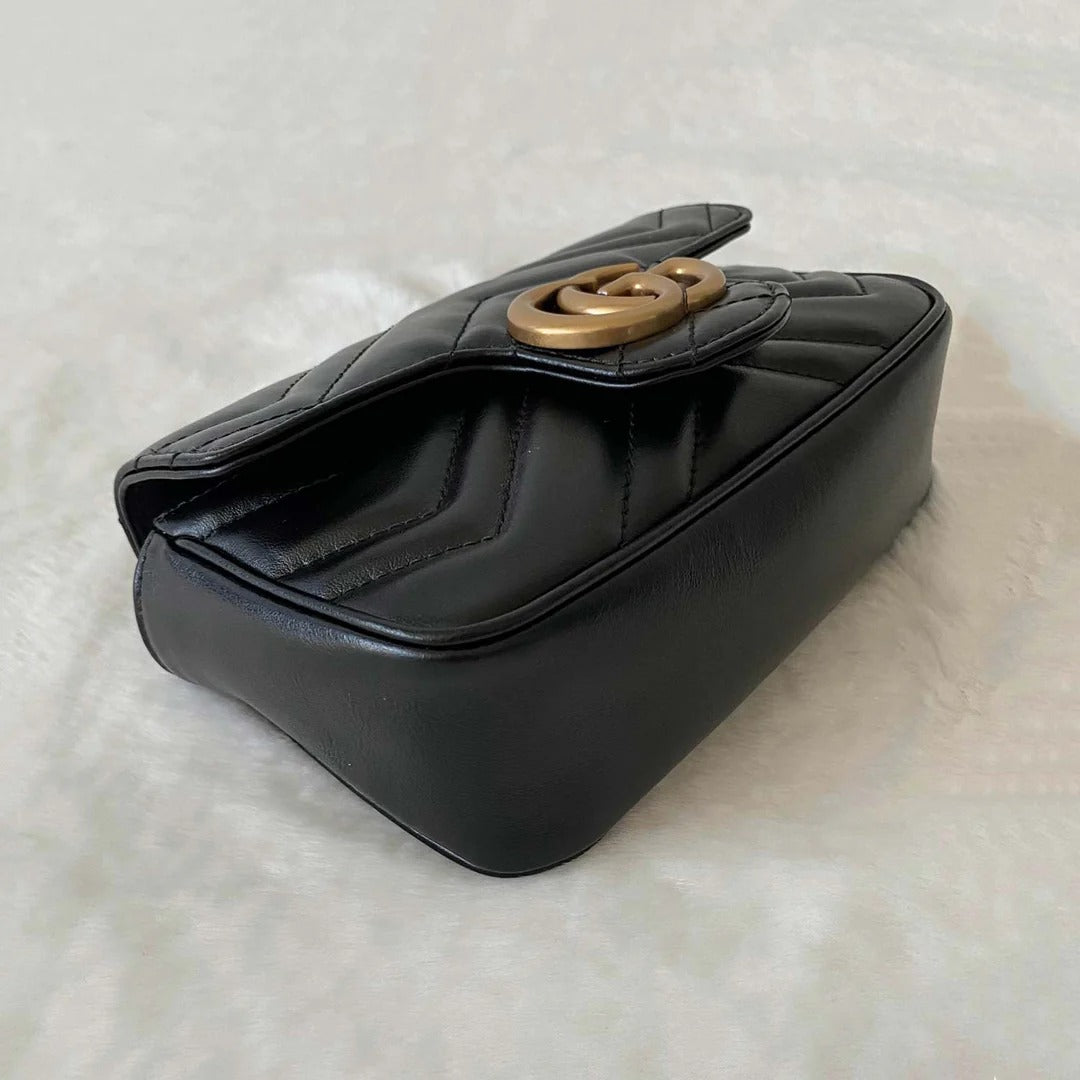 Black Matelassé Super Mini Bag